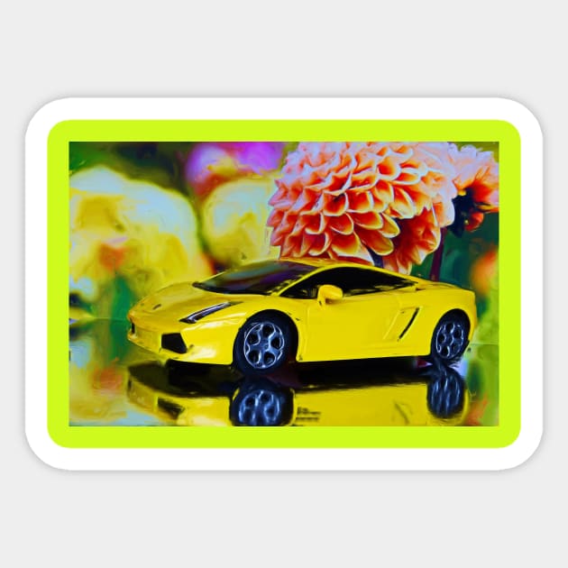 Surreal Yellow Sports Car Sticker by DeVerviers